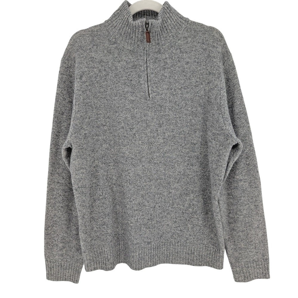 VTG J.Crew Lambswool 1/4 Zip Sweater Mens Large Gray Mock Neck Heritage Preppy